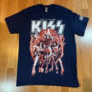 KISS Band End Of The Road Farewell Tour Unisex Size M Cotton Blue T-Shi